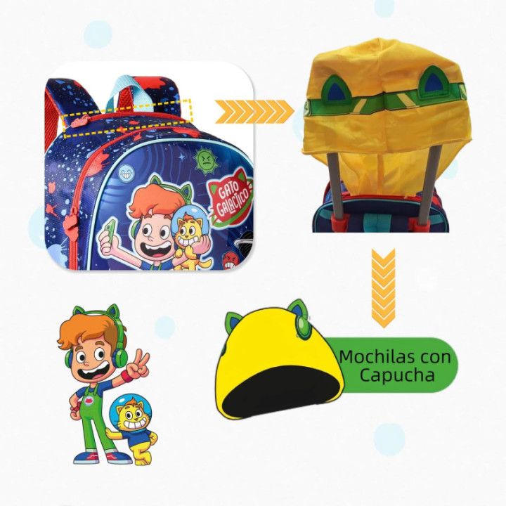 Clio Style Gato Galáctico, mochila escolar infantil de 40 × 30 × 13 cm