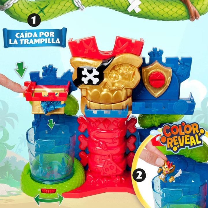 PIRATIX Skull Fortress, fortaleza calavera con trampas y figura Color Reveal exclusiva