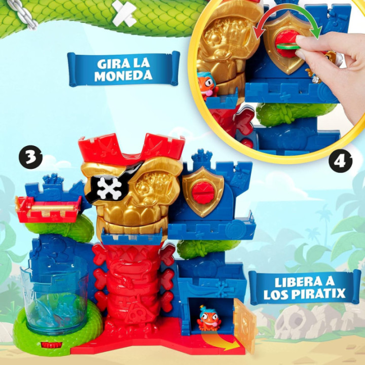 PIRATIX Skull Fortress, fortaleza calavera con trampas y figura Color Reveal exclusiva