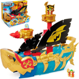 PIRATIX Shark Ship, barco tiburón con figura exclusiva, tesoro y proyectil