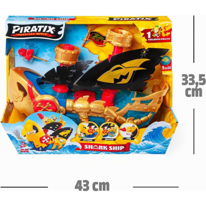 PIRATIX Shark Ship, barco tiburón con figura exclusiva, tesoro y proyectil