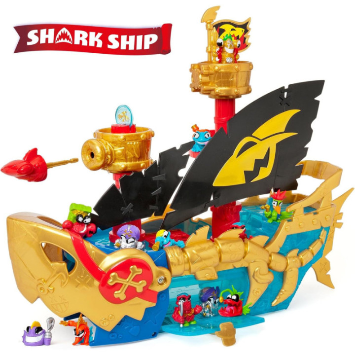 PIRATIX Shark Ship, barco tiburón con figura exclusiva, tesoro y proyectil