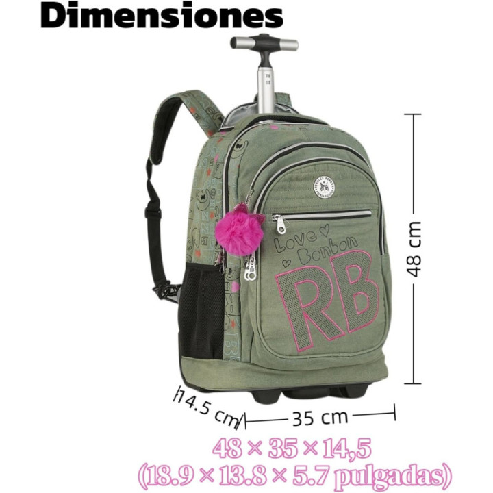 Clio Style x Rebecca Bonbon, mochila con barra telescópica y cuatro ruedas dobles, RB3163AE