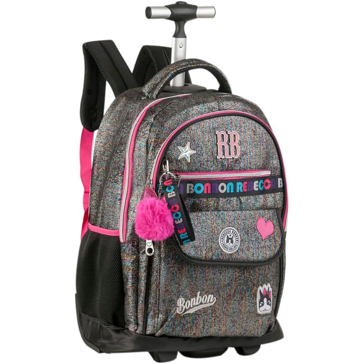 Clio Style x Rebecca Bonbon, mochila con barra telescópica y cuatro ruedas dobles, RB3119PT