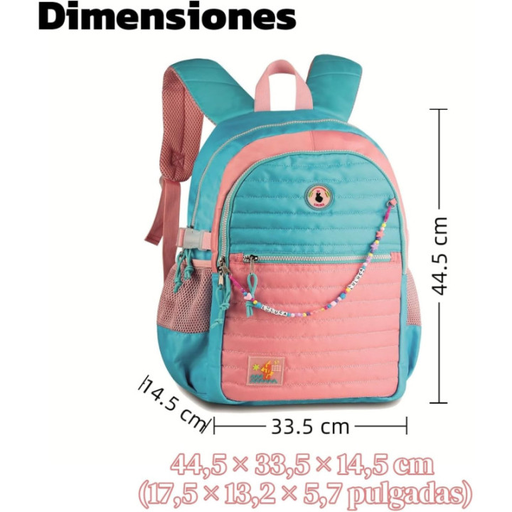 Clio Style x Luluca, mochila escolar de gran capacidad con cadena de cuentas, LU2096VD