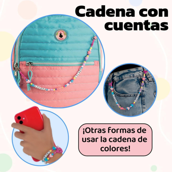 Clio Style x Luluca, mochila escolar de gran capacidad con cadena de cuentas, LU2096VD