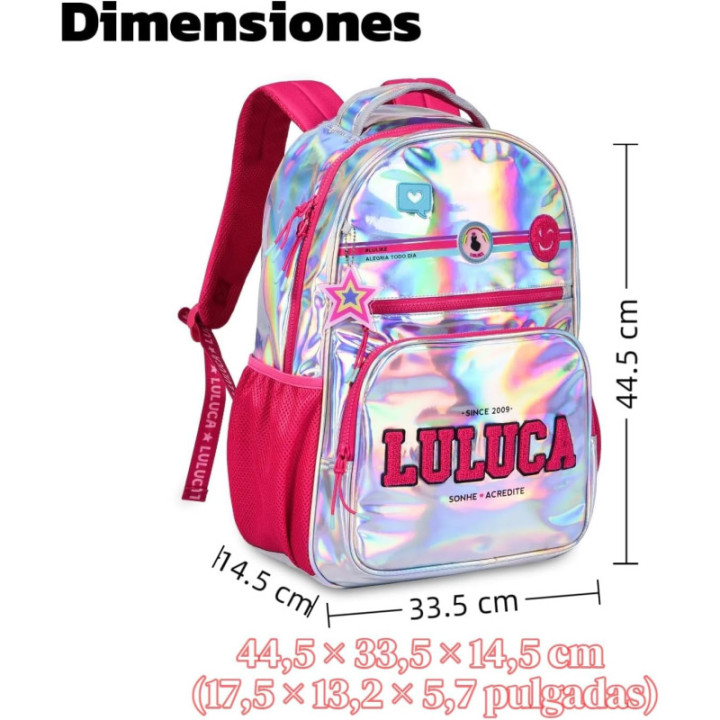Clio Style x Luluca, mochila escolar iridiscente de 17,5 pulgadas, LU24012