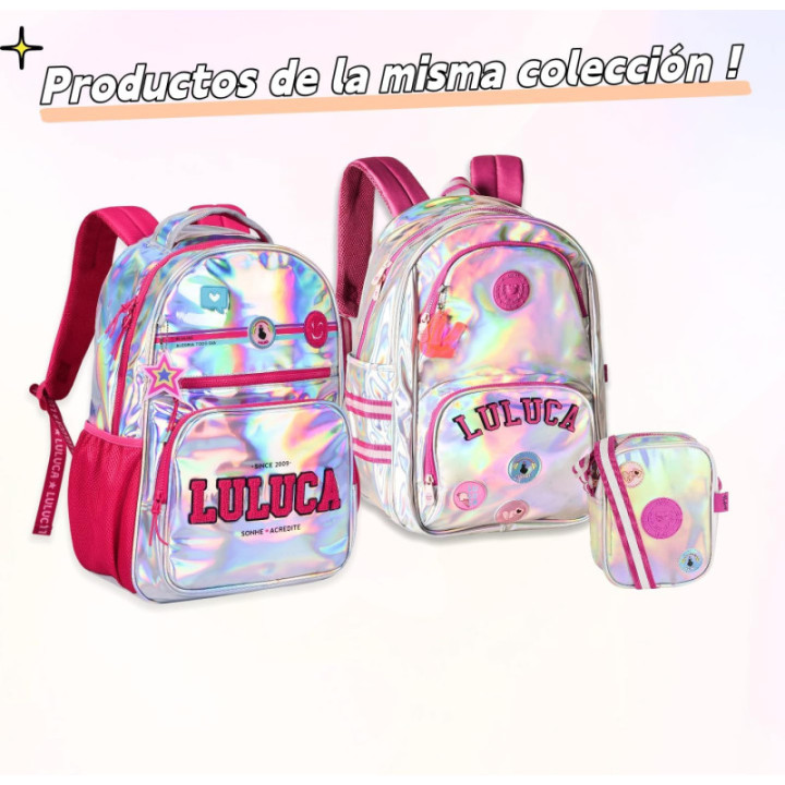 Clio Style x Luluca, mochila escolar iridiscente de 17,5 pulgadas, LU24012