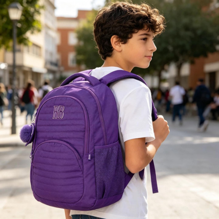 Clio Style x Rebecca Bonbon, mochila escolar lila con textura de rombos, RB3522LL