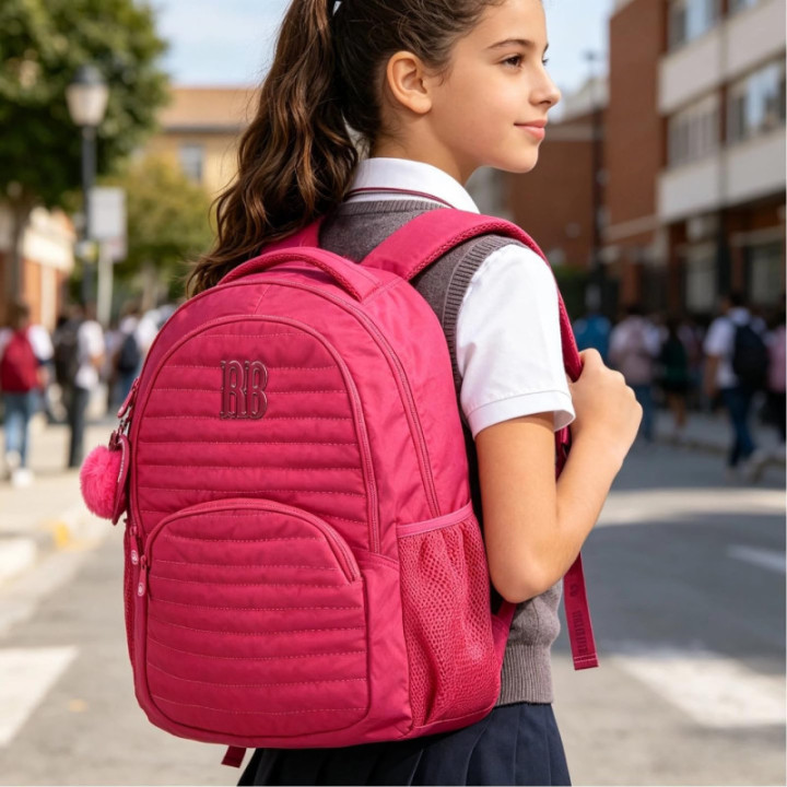 Clio Style x Rebecca Bonbon, mochila escolar lila con textura de rombos, RB3522LL
