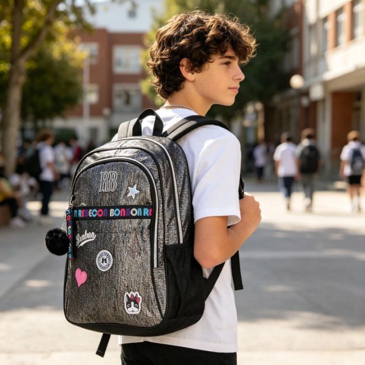Clio Style x Rebecca Bonbon, mochila escolar de 17 pulgadas, negro, RB3213PT