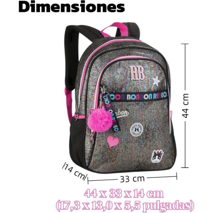 Clio Style x Rebecca Bonbon, mochila escolar de 17 pulgadas, negro, RB3213PT