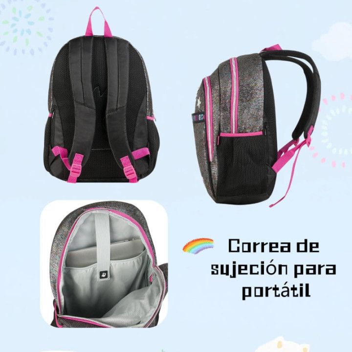 Clio Style x Rebecca Bonbon, mochila escolar de 17 pulgadas, negro, RB3213PT