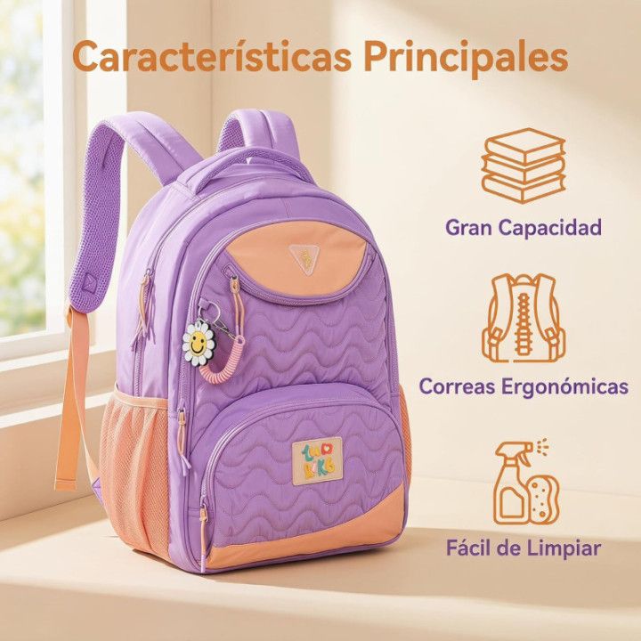 Clio Style x Luluca, mochila escolar de gran capacidad, LU24073RS