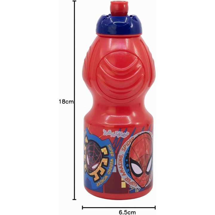 Stor botella infantil Spider-Man de 400 ml, plástico con tapón antigoteo