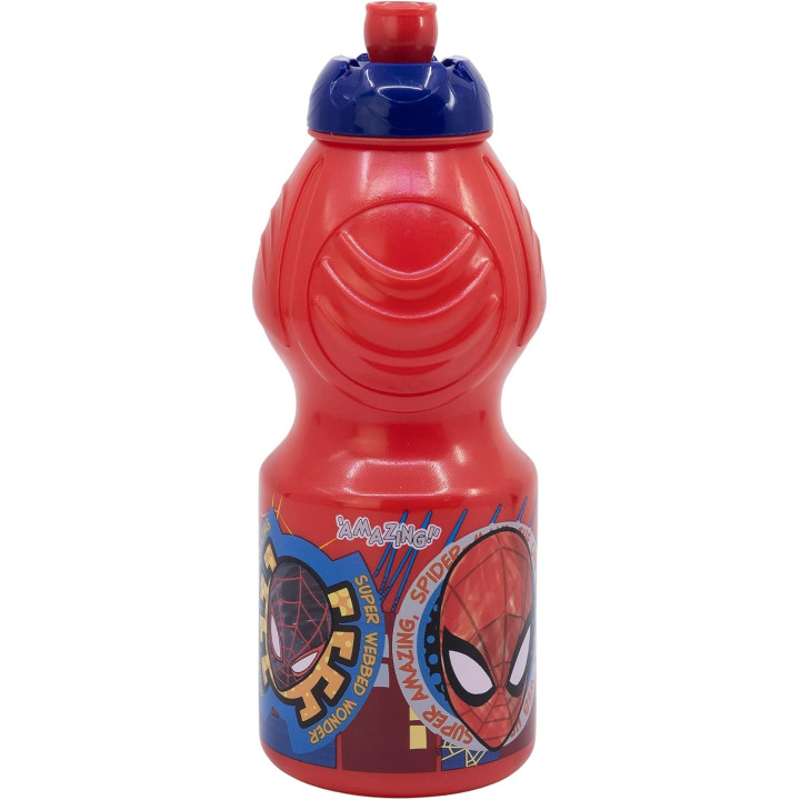 Stor botella infantil Spider-Man de 400 ml, plástico con tapón antigoteo