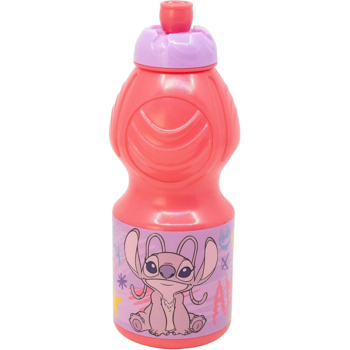 Stor botella infantil Stitch de 400 ml, plástico con tapón antigoteo