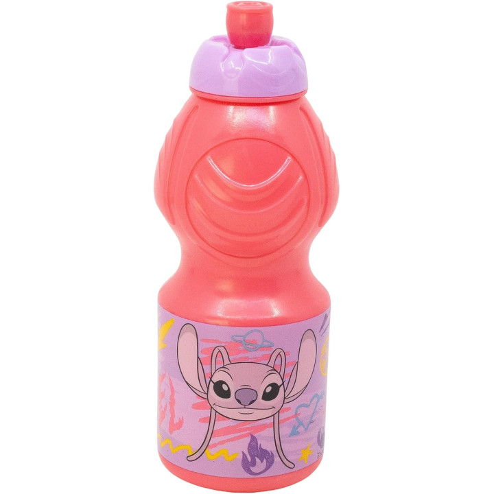 Stor botella infantil Stitch de 400 ml, plástico con tapón antigoteo