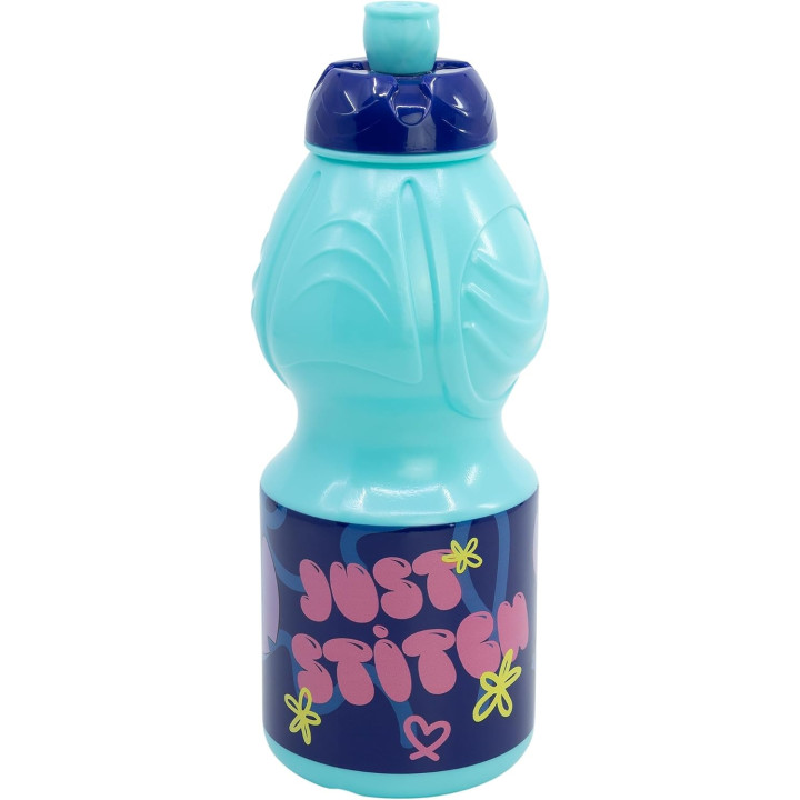 Stor botella infantil Stitch de 400 ml, plástico con tapón antigoteo