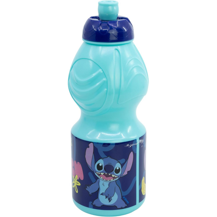 Stor botella infantil Stitch de 400 ml, plástico con tapón antigoteo