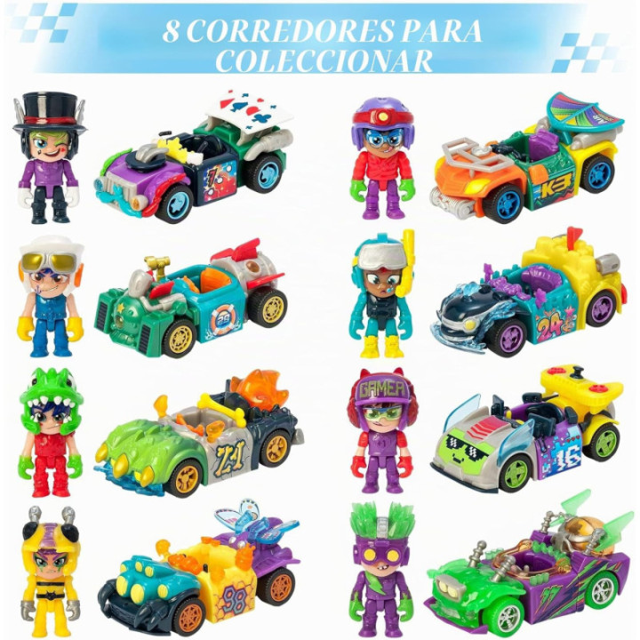 T-Racers Glow Race, coche desmontable y piloto sorpresa coleccionable
