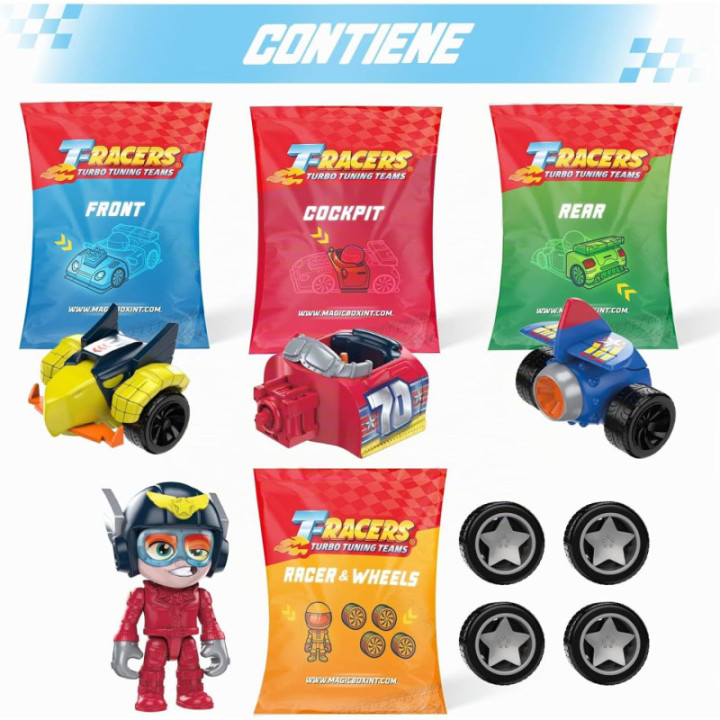 T-Racers Color Rush, coche desmontable y piloto sorpresa coleccionable