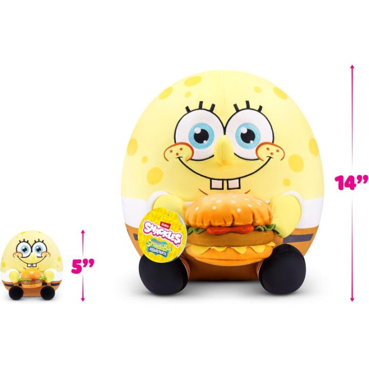 ZURU Snackles Bob Esponja, peluche de 13 cm con accesorio de snack