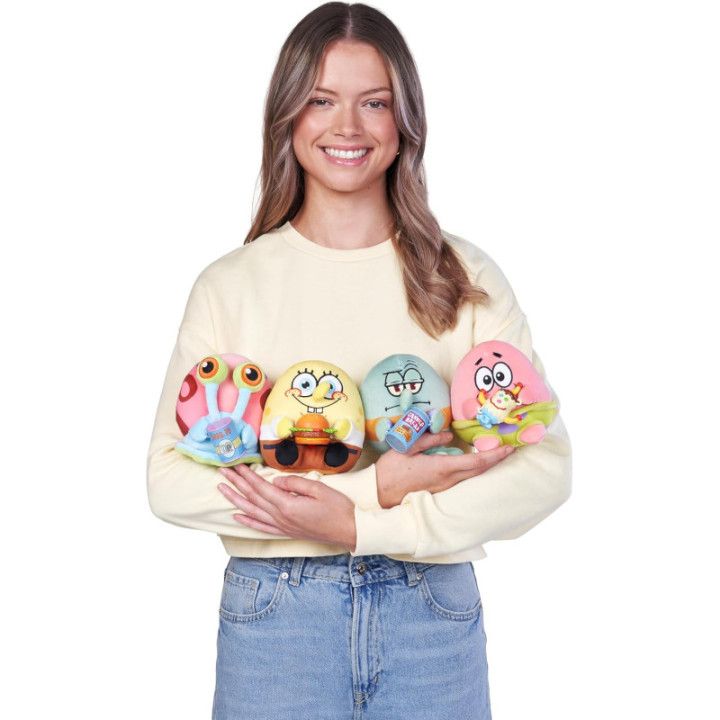 ZURU Snackles Bob Esponja, peluche de 13 cm con accesorio de snack