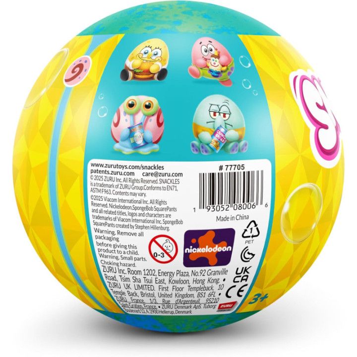 ZURU Snackles Bob Esponja, peluche de 13 cm con accesorio de snack