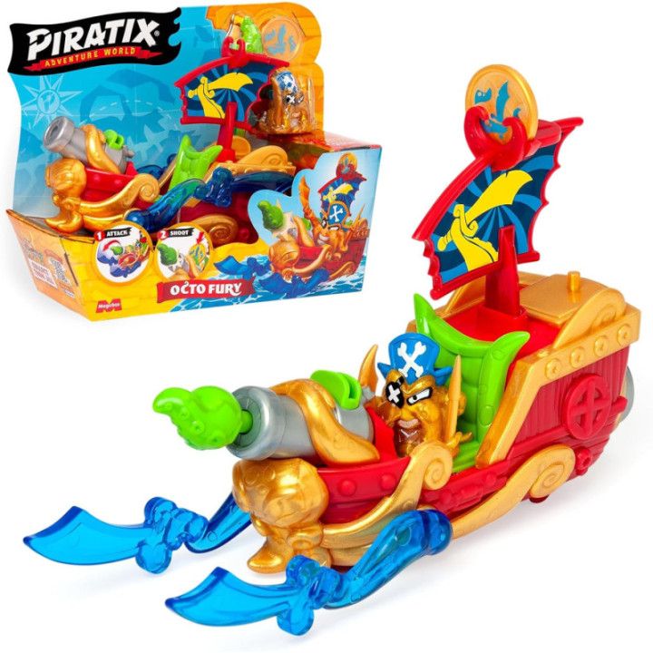 Piratix Adventure World Octo Fury, barco pirata con capitán y tesoro exclusivos
