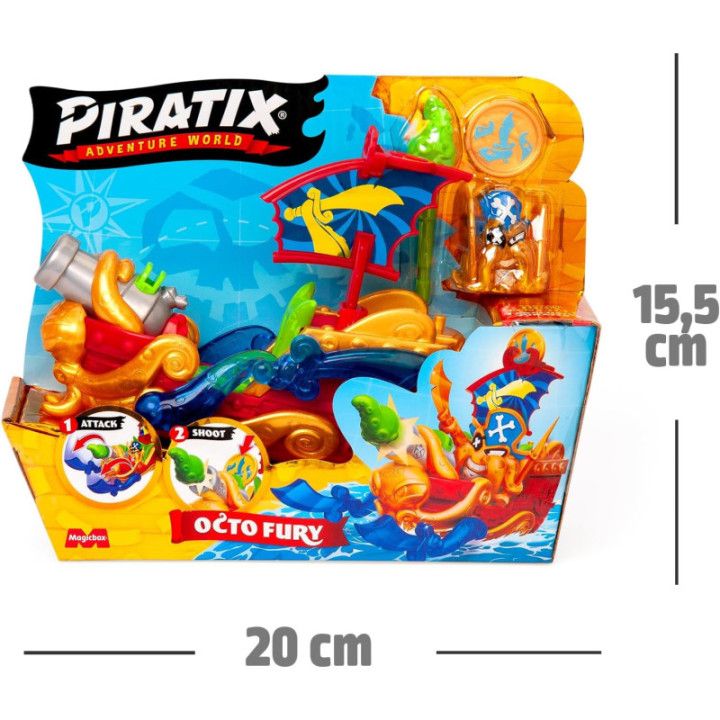 Piratix Adventure World Octo Fury, barco pirata con capitán y tesoro exclusivos
