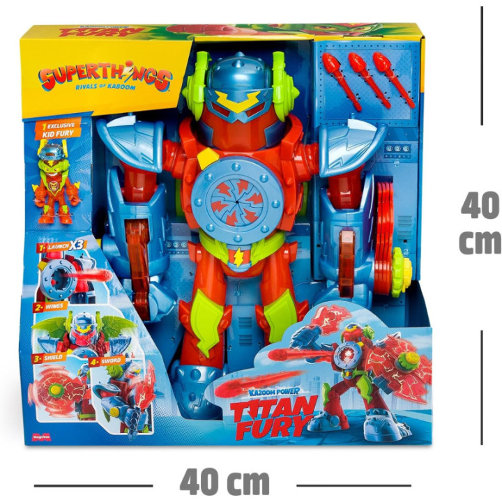 SUPERTHINGS Kazoom Power Titan Fury, robot con Kid Fury exclusivo y 3 proyectiles