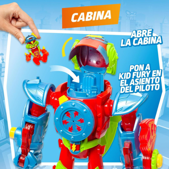 SUPERTHINGS Kazoom Power Titan Fury, robot con Kid Fury exclusivo y 3 proyectiles