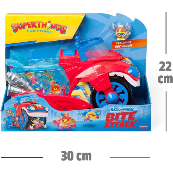 SUPERTHINGS Bite Attack, vehículo de Doc Vroom con figura exclusiva y cárcel extraíble