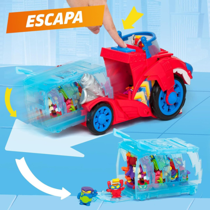 SUPERTHINGS Bite Attack, vehículo de Doc Vroom con figura exclusiva y cárcel extraíble
