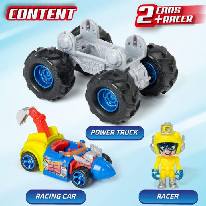 T-Racers Turbo Digger, Power Truck con coche y piloto Super Miner exclusivos