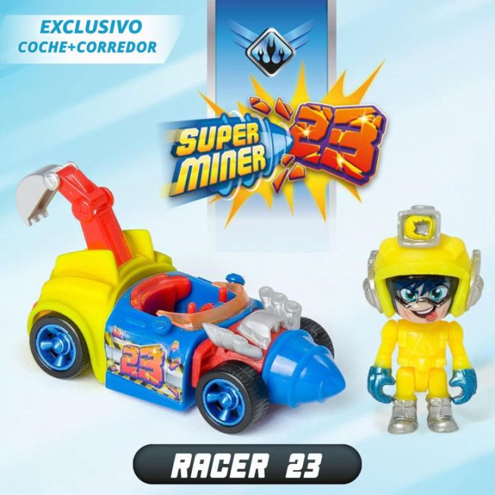 T-Racers Turbo Digger, Power Truck con coche y piloto Super Miner exclusivos