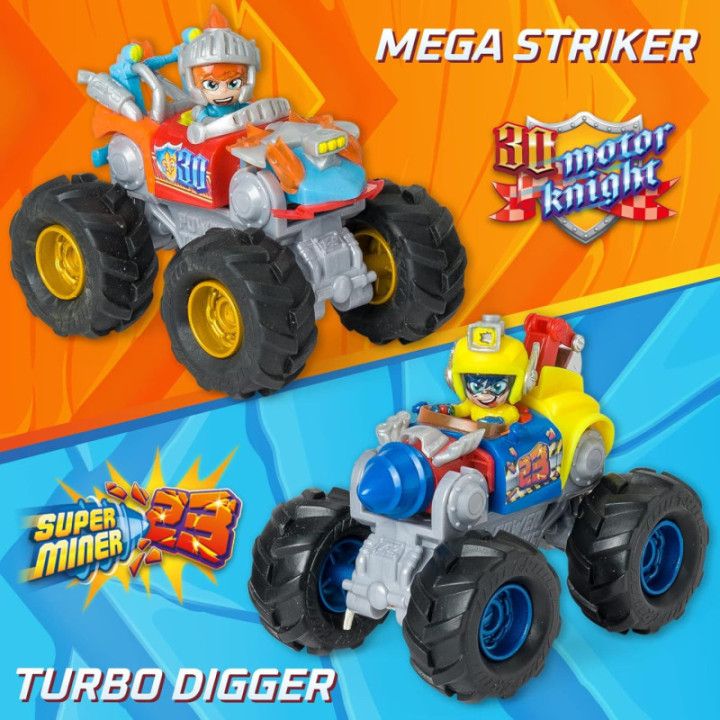 T-Racers Turbo Digger, Power Truck con coche y piloto Super Miner exclusivos