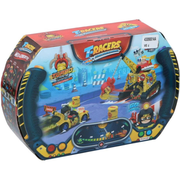 T-Racers Turbo Crane Challenge, grúa con coche y piloto Mr Meaner exclusivos