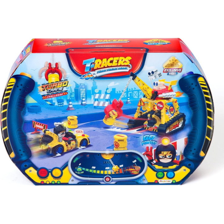 T-Racers Turbo Crane Challenge, grúa con coche y piloto Mr Meaner exclusivos