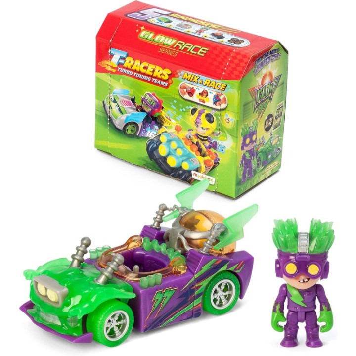 T-Racers Glow Race, colección completa de 8 coches y pilotos