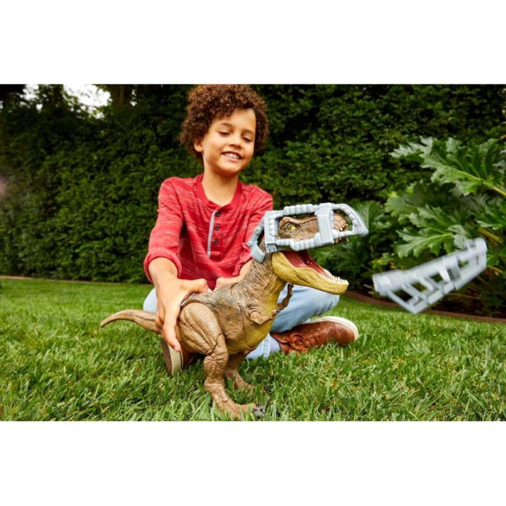 Jurassic World T-Rex Pisa y Ataca GYW84, dinosaurio articulado con sonidos