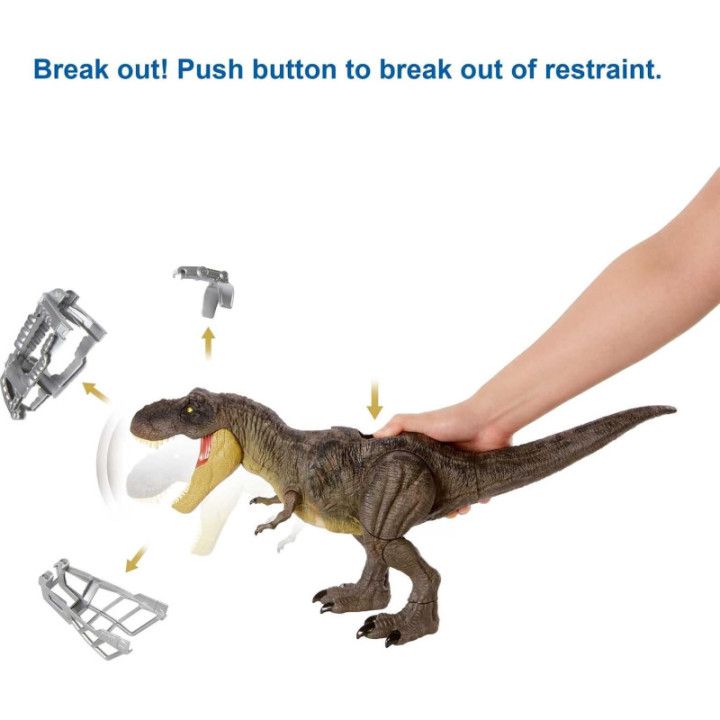 Jurassic World T-Rex Pisa y Ataca GYW84, dinosaurio articulado con sonidos