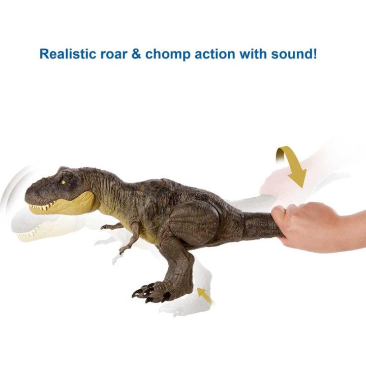 Jurassic World T-Rex Pisa y Ataca GYW84, dinosaurio articulado con sonidos