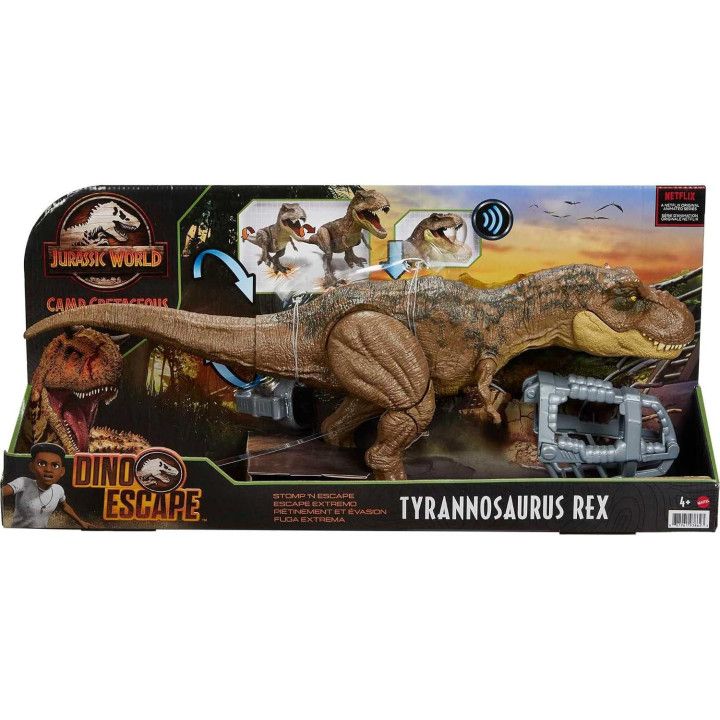 Jurassic World T-Rex Pisa y Ataca GYW84, dinosaurio articulado con sonidos