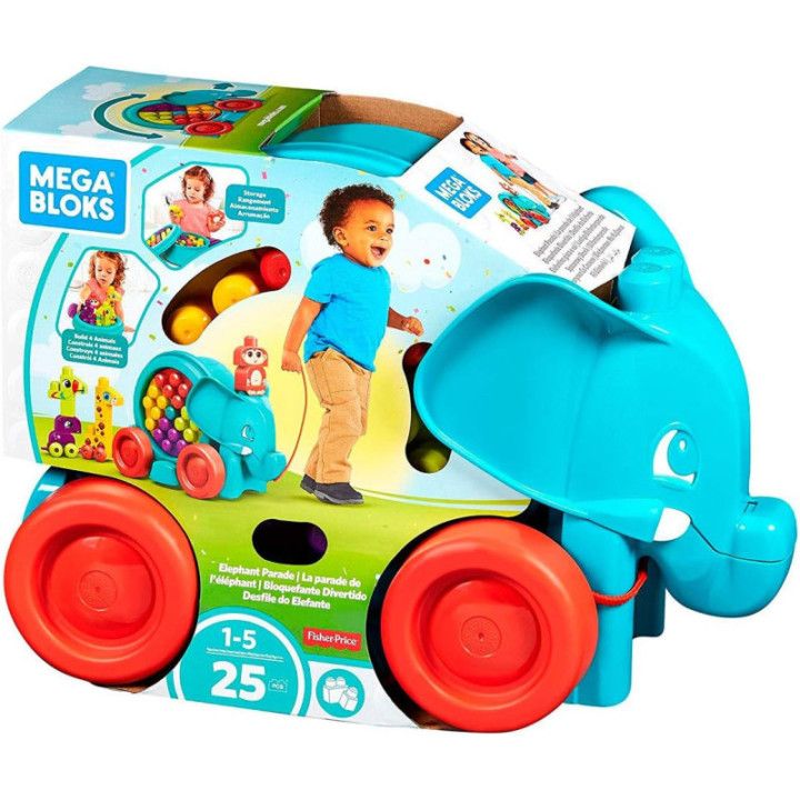 Mega Bloks Bloquefante Divertido FFG21, elefante azul con 25 bloques