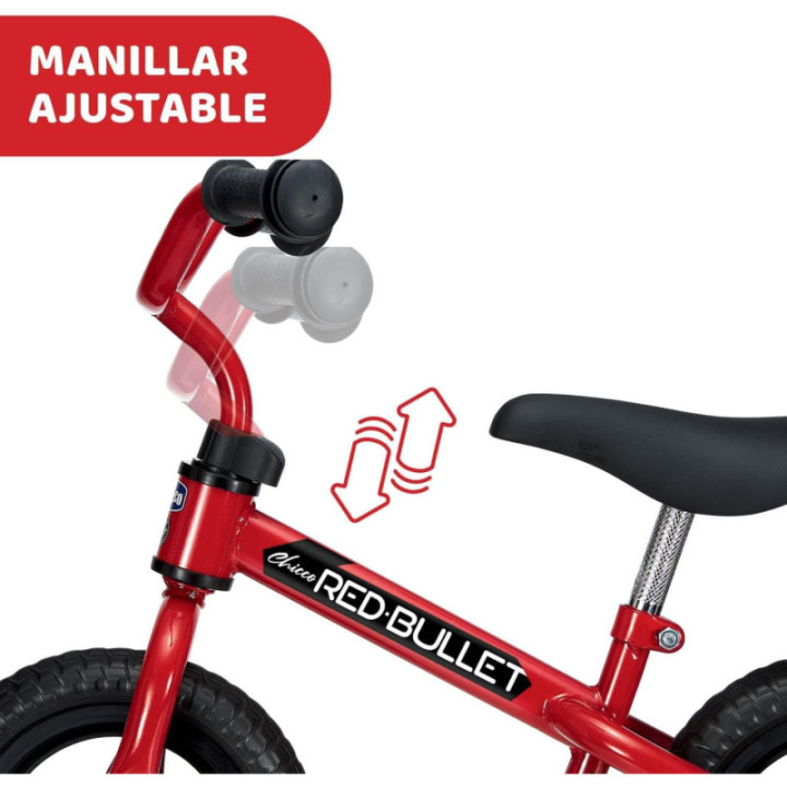 Chicco First Bike roja, bicicleta sin pedales con sillín y manillar ajustables