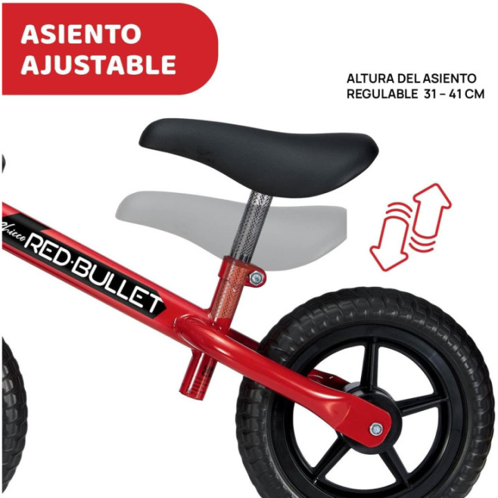 Chicco First Bike roja, bicicleta sin pedales con sillín y manillar ajustables