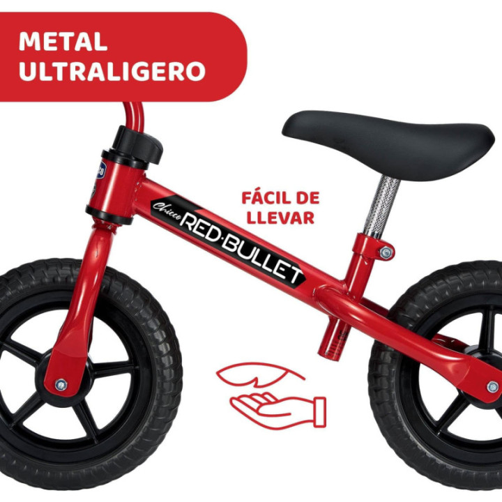 Chicco First Bike roja, bicicleta sin pedales con sillín y manillar ajustables