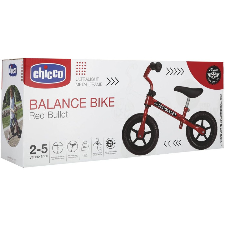 Chicco First Bike roja, bicicleta sin pedales con sillín y manillar ajustables